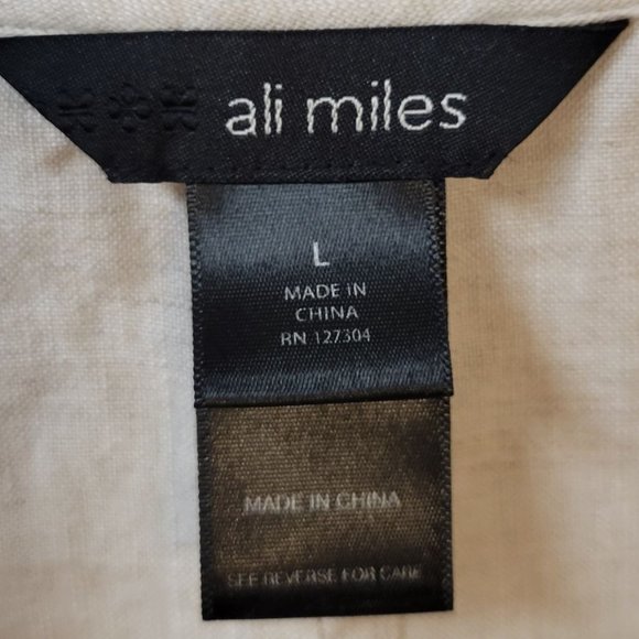 Ali Miles Sz L 100% Linen Lagenlook Cowl Neck Roll Tab Sleeve Tunic Blouse - Picture 4 of 8